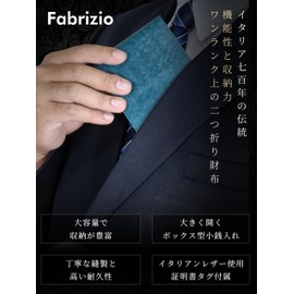 Fabrizio Men's Bifold Wallet, Box-Shaped, Coin Purse, Thin, Soft, Easy to Use, Italian Leather, Made by Leading Leather Craftsmen, Large Capacity, Genuine Leather, oliva