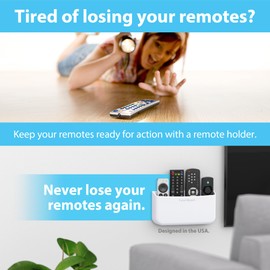 TotalMount Hole-Free Remote Holder – Eliminates Need to Drill Holes in Your Wall (Premium White Holder for 3 or 4 Remotes)
