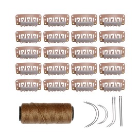 YANTAISIYU 20 Pieces 32mm Hairpieces Snap Clips U Shape Wig Clips for Hair Extensions Making Wig Accessories Set Tools (Light Brown)