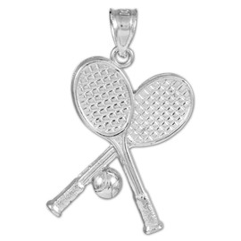 Collar con colgante de plata de ley 925 pulida con raquetas de tenis y pelota deportivas, a elegir solo colgante o longitud de cadena, Plata esterlina, No es una piedra preciosa