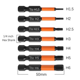 Saipor 7 Pieces 50 mm Hex Screwdriver Bits Set 1/4 Inch Hex Shank Bit Set S2 Steel Hex Head Drill Bit Set Magnetic Hexagon Head Screwdriver Bit Set (H1.5-H6)