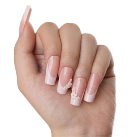 Uñas Postizasc- Pink, Square, Reusable, Medium Length Nails, 12 Sizes Press Ons- 24 Nail Kit with Glue (Pulse Point, Square)