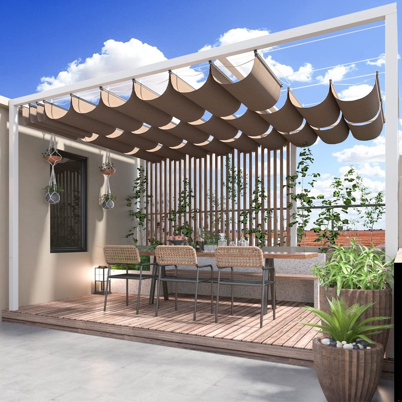 ECOOPTS 4'x8' Retractable Wave Sun Shade Canopy Pergola Cover Shade
