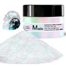 Matio Interference Mica Powder, 1.06oz/ 30g Pine Forest Chrome Powder, Pearlescent Effect Color Shift Pigment for Epoxy Resin,Makeup Shimmer,Nail Polish,Soap Dye,Candle Making,Paint,Slime Pigment