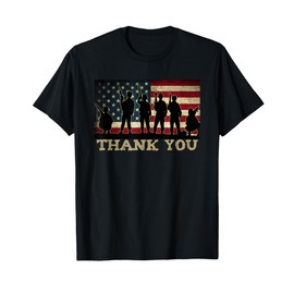 Patriotic THANK YOU Soldiers Veterans American Flag Military T-Shirt