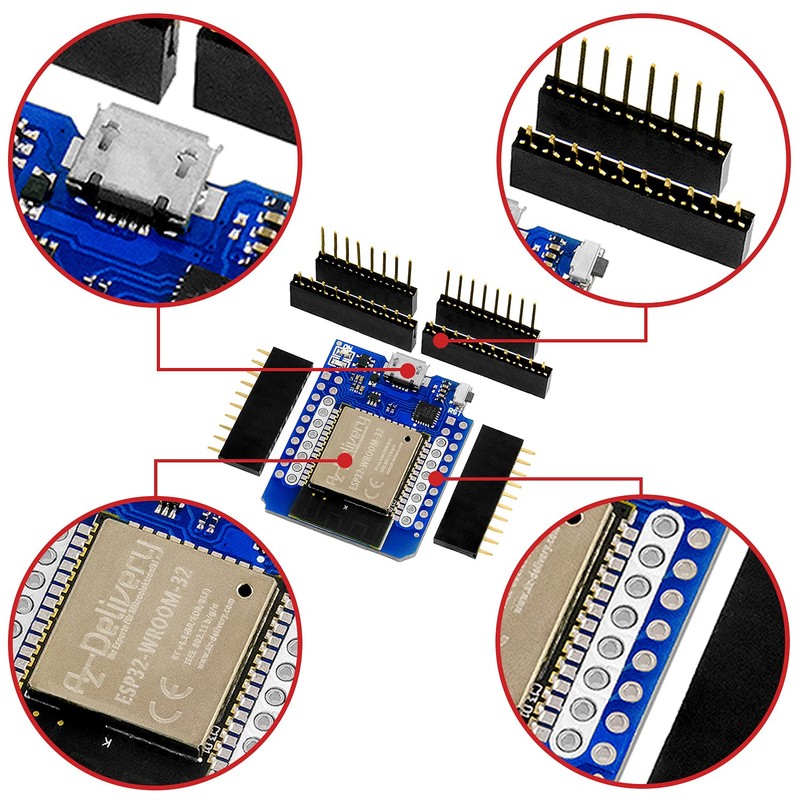 AZDelivery ESP32 D1 Mini NodeMCU WiFi Module + Bluetooth Internet