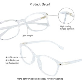 VisionGlobal Blue Light Blocking Glasses for Women, Anti Eyestrain, Computer Reading, TV Glasses, Stylish Square Frame, Anti Glare(Clear,+1.25 Magnification)