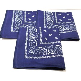 Extra Large 27 x 27 Unisex Paisley 100% Cotton Double Sided Bandanas - Pack of 3 by M.H.I. (Navy)