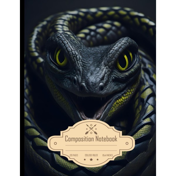 Composition Notebook College Ruled: Menacing Snake with Hypnotizing Eyes, Venomous