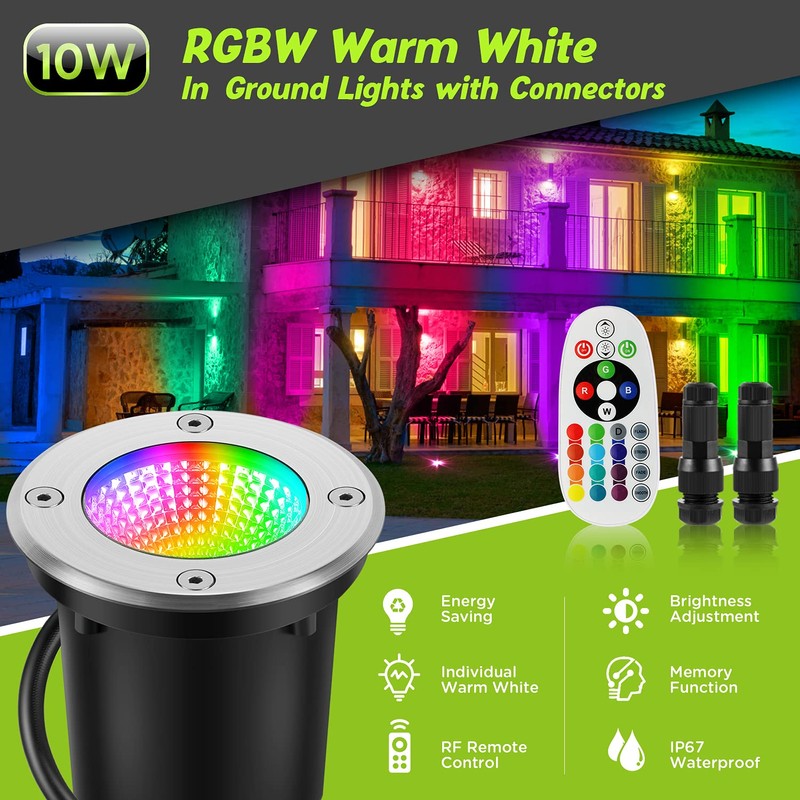 Junview Low Voltage Landscape Lights RGBW LED Well Lights Landscape