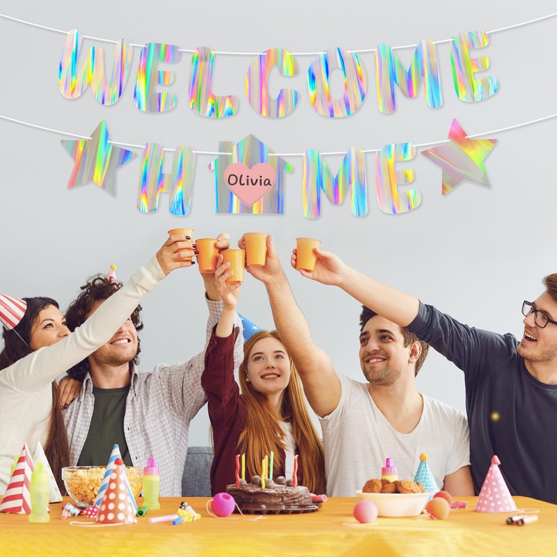 Iridescent Welcome Home Banner, Pre-Strung DIY Welcome Home Decorations
