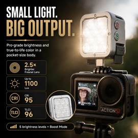 Harlowe Atom 2W Magnetic Mini Camera Light for DJI Osmo Action, GoPro, 360, Camera with Motion Sensor, Type-C for Selfie Blog, Video, Universal Creator Kit