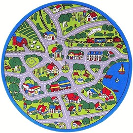 Kids Carpet Playmat City Life - Learn & Have Fun Safe! Children's Educational Traffic System, Multi Color, Play Mat Rug Great for Playing with Cars, Bedroom Playroom (8 Feet X 8 Feet Round)