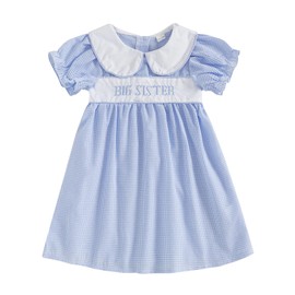 vchoohce Big Sister Little Sister Matching Outfits Short Sleeve Bubble Romper Smocked Dress Toddler Girl Summer Clothes (Blue Dress, 3-4T)