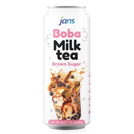 Jans Boba Milk Tea Brown Sugar Flavor, Thick Sweet and Creamy Milk tea beverages with tapioca bubble boba, milky boba taiwanese tea 16.9 fl oz per can (Pack of 6)
