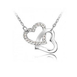 KATGI Fashion 18K White Gold Plated Beautiful Double Hearts Austrian Crystal Pendant Necklace