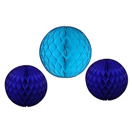 3-piece Set of Honeycomb Tissue Paper Party Balls (Blue Skies - Turquoise/Dark Blue)