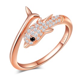 Yumilok Women's Ring Dolphin Ring Cubic Zirconia Wedding Ring Engagement Ring Friendship Ring Lifestyle Ring 925 Sterling Silver Adjustable for Women, Sterling Silver Sterling silver Zirconia