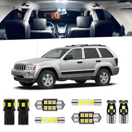 ENDPAGE 12-Pieces Grand Cherokee Interior LED Light Kit Package for Jeep Grand Cherokee 2005 2006 2007 2008 2009 2010 White 6000K Interior LED Lighting Package + License Plate Lights, Install Tool