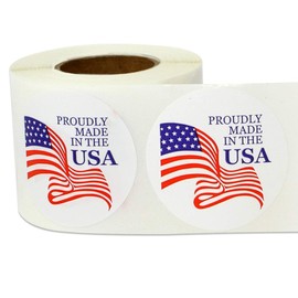 Proudly Made in The USA Stickers - Patriotic Production Sticker for Products, Manufacturing, Wholesale, Sales, Craft, American Made - 300 Count Circle Dot Labels - 1.5 Inch Stickers