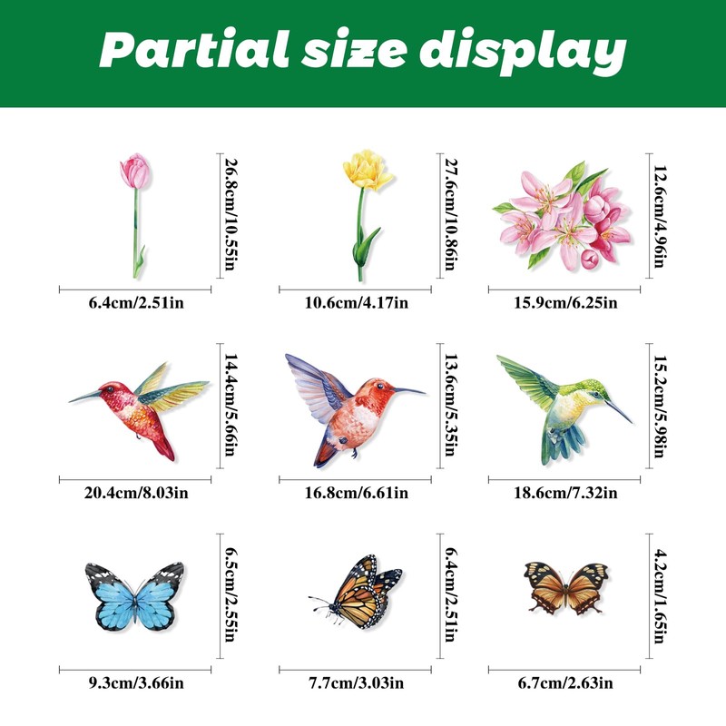 Konsait 9 Sheets Spring Flower Window Clings, Large Removable Butterfly
