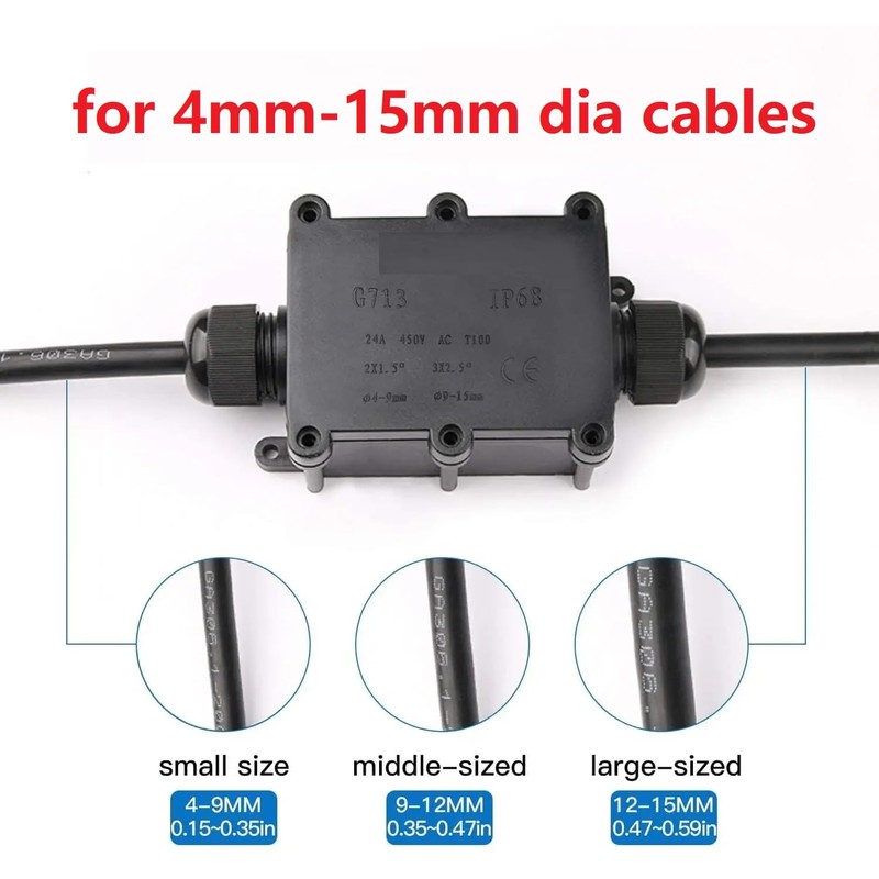 MiJunHD IP68 Waterproof Junction Box, 3 Way 4 Pin Terminal