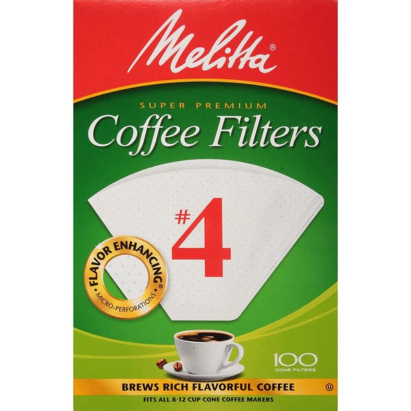 Melitta #4 Cone Coffee Filters, White, 100 Total Filters Count - Packaging May Vary