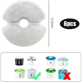 6 Pcs Cat Water Fountain Filters, Pet Water Fountain Filters Suitable for 2L/2.5L Pet Fountain, Filter Replacement for Cat Fountain, Cotton Activated Carbon
