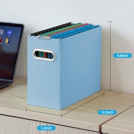 Oterri File Organizer, Small Storage Box, Cardboard File Folder Organizer, Collapsible File Box, Hanging File Organizer for Letter Size, Portable File Box with Handle, Only Box (Blue, 2 Packs)