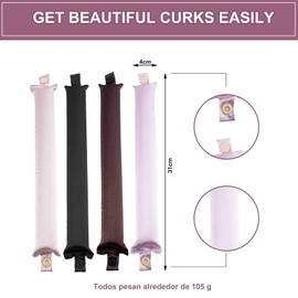 Rizador de pelo sin calor, diseño segmentado mejorado, diadema de rizos de seda sin calor para un sueño más cómodo durante la noche, cinta de seda para rizar el cabello con bandas de goma y clips (Mezcla de colores)