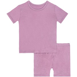 GUISBY Baby Boys Girls Pajamas, Soft Rayon Made from Bamboo Cool Summer Short Solid Sleepwear 2pcs Set Purple 6-7Y