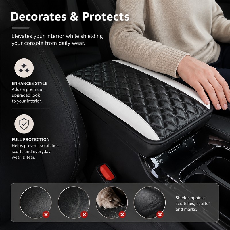 Car Armrest Cushion for Center Console – PU Leather Anti-Scratch