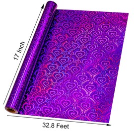 Homeral Purple Holographic Wrapping Paper Roll - Iridescent Shiny Heart Pattern for Birthday, Mothers Day, Wedding, Bridal Shower, Fathers Day - 17 inch x 32.8 ft