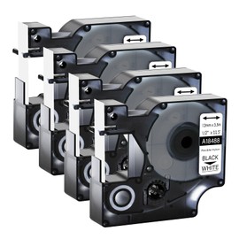 GREENCYCLE Industrial Flexible Nylon Labels 18488 1/2" (12mm) x 11.5ft (3.5m) Compatible for DYMO Rhino PRO 1000, 5200 4200 3000 5000 6000, LabelWriter 450 Duo Label Makers (Black on White, 4 Pack)