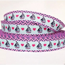 Grosgrain Ribbon 7/8" Valentine's Day SailBoats Hearts B1 Printed