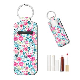 PLKTJOSA Lip Balm Keychain Holder - Stocking Stuffer Gift for Women, Chapstick Holder with Carabiner Clip(Pink Flowers)