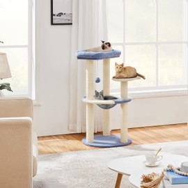 Yaheetech Cat Tree, 35.5in Cat Tower for Indoor Cats, Cat House with Scratching Posts & Padded Perch & Space Capsule, Cute Cat Tree, Cat Furniture for Kittens, Blue/Beige