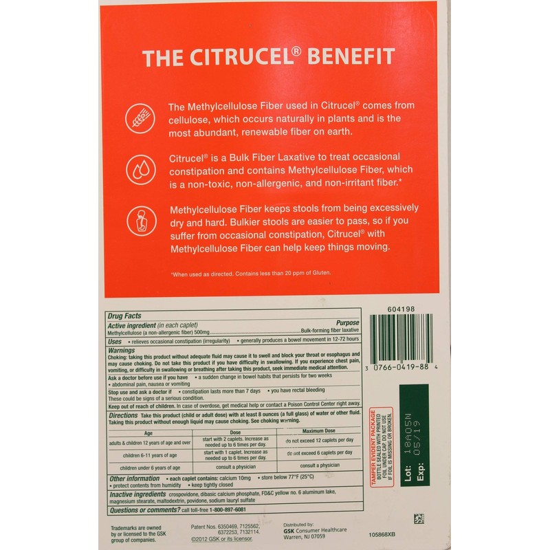 Citrucel Methylcellulose Fiber Therapy For Irregularity - 240 Caplets