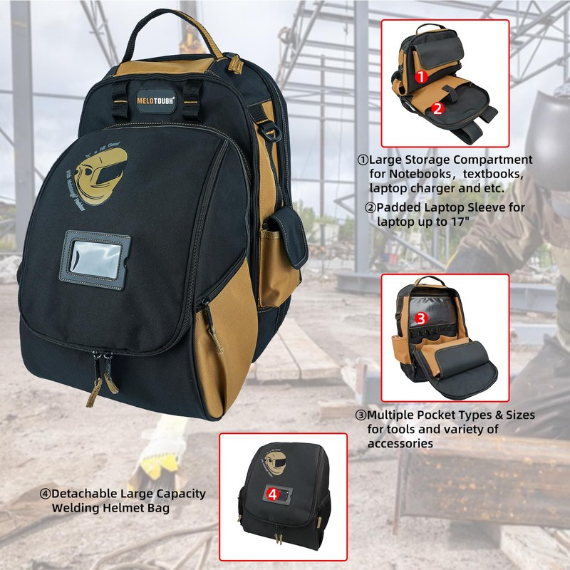 MELOTOUGH Welding Backpack for Tools and Helmet Extreme Gear Pack