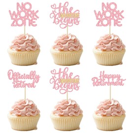 24Pcs Happy Retirement Cupcake Toppers Officially Retired No Work Zone Adventure Begins Cupcake Pick Decorations Retirement Theme Farewell Birthday Party Decorations Supplies Pink