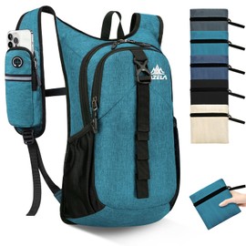 Seektop 15L Small Hiking Backpack for Women Men, Foldable Packable Backpack with Phone Pocket, Lightweight Travel Daypack for Hiking Camping Outdoor (Lake Blue)