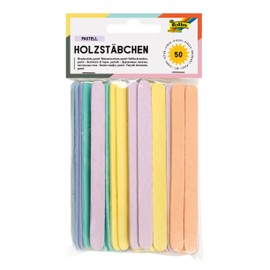 folia 2288 Wooden Sticks Pastel, Approx. 11.4 x 1 x 0.2 cm, Pack of 50, in 6 Different Colours, with Rounded Ends, Ideal for Decorating, Crafts or Learning Numbers