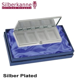 SILBERKANNE Hamburg Pill Box 4 Compartments 3.5 x 10 cm Premium Silver Plated Elegant Silver Plated in Top Workmanship Ready to Give as a Gift with Stylish Gift Packaging