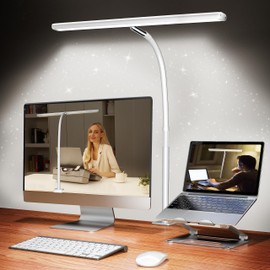 Lmpara de escritorio LED para oficina en casa, luz con atenuacin continua, cuello flexible ajustable, adaptador USB de 10 W, abrazadera para lectura, 