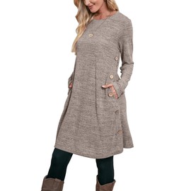 OFEEFAN Fall Dresses for Women 2025 Long Sleeve Sweater Dress Winter Dresses Coffee M