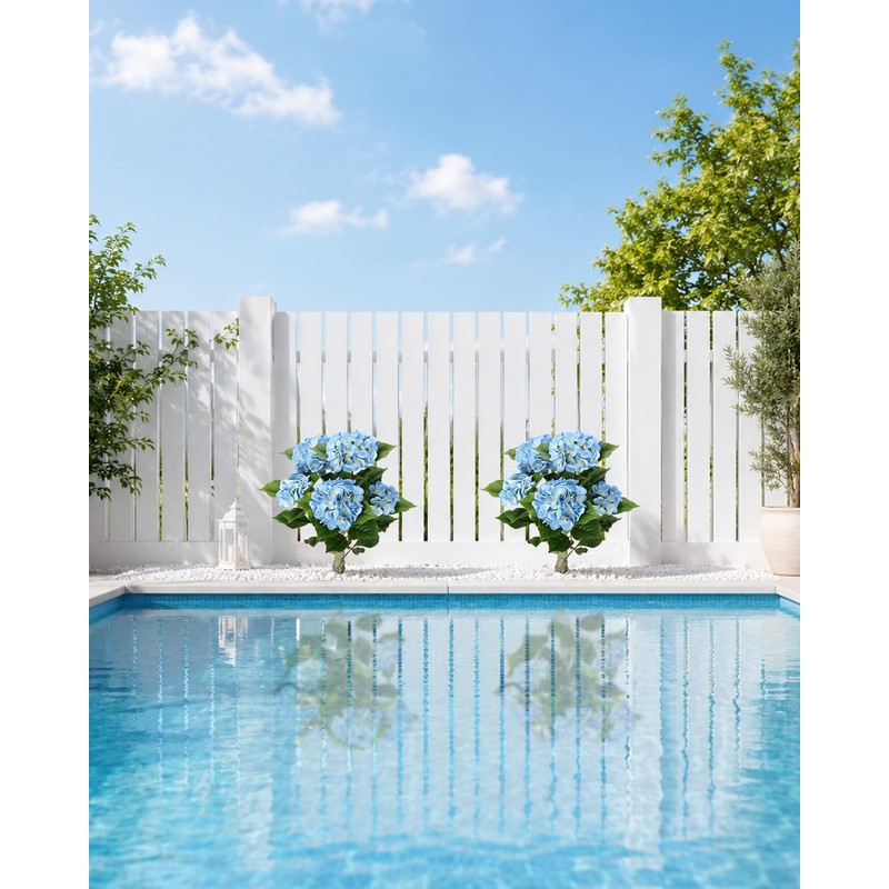 27 inch 2 Pack Artificial Hydrangea Tree,Blue Faux Hydrangea Flowers