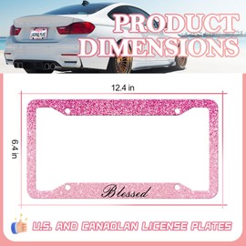 Pink Blessed License Plate Frames - 2 Pack Bling Print Hot Pink Aluminum Metal License Plate Holder Covers Car Accessory,Rust-Proof Waterproof Car Decorative Tag Frames for Standard US 12x6 Inch