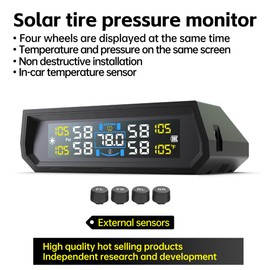 Tyre Solar Tire Pressure Monitoring System, Universal Wireless LCD Display 4pcs Waterproof External Sensors Real-time Detection Tire Pressure