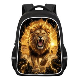 KAFFUL Kids Lion Backpack, 3D Wild Animal Bursting Design, Cool Lightning Animal Bookbag for Boys Teens, Durable Daypack for Students School Travel Outdoor Use, Large Capacity 17 Inch