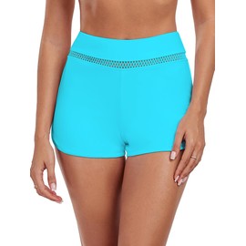 Colloyes Women's High Waisted Swim Board Shorts Full Lining Hollow Out Lace Swimming Bottoms Quick Dry Beach Shorts Sky Blue Size Small